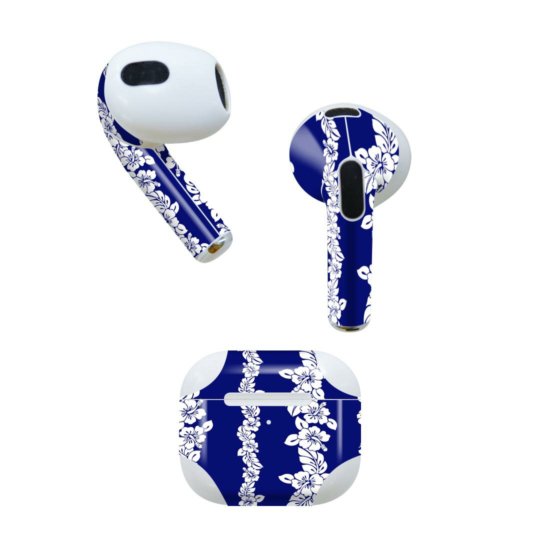 AirPods 第3世代 専用 デザインスキンシール airpods 3 用 エアポッド 3 用 第三世代（2021）対応 2枚入り 各2枚セット イヤホン カバー デコレーション アクセサリー デコシール 009331 　花　青