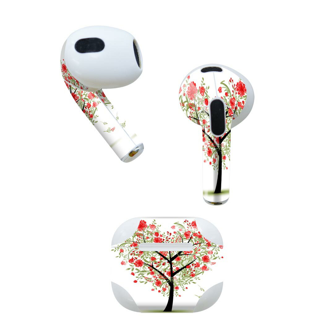 AirPods 第3世代 専用 デザインスキンシール airpods 3 用 エアポッド 3 用 第三世代（2021）対応 2枚入り 各2枚セット イヤホン カバー デコレーション アクセサリー デコシール 009361 　ハート　赤