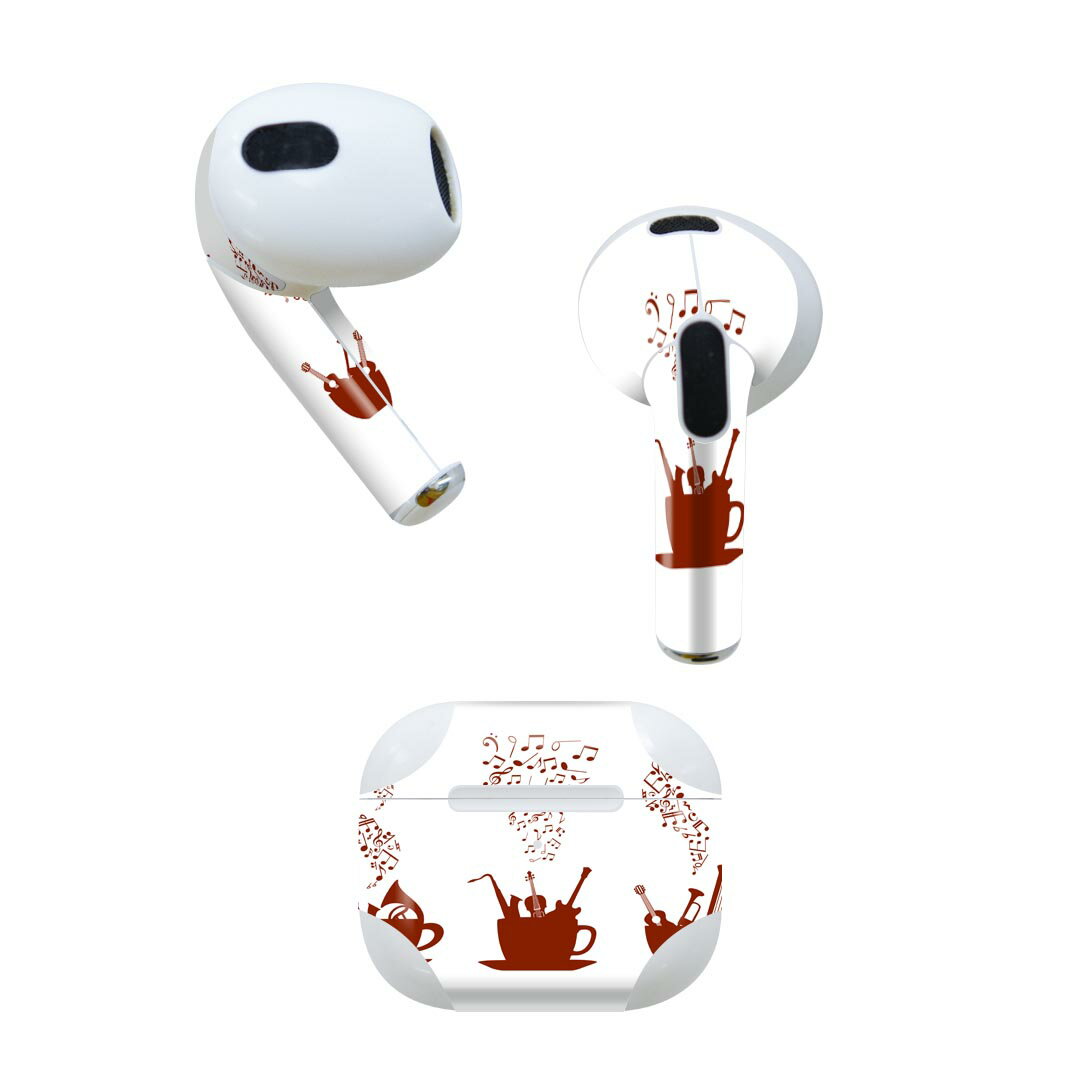 AirPods 第3世代 専用 デザインスキンシール airpods 3 用 エアポッド 3 用 第三世代（2021）対応 2枚入り 各2枚セット イヤホン カバー デコレーション アクセサリー デコシール 009488 音楽　音符　モノクロ