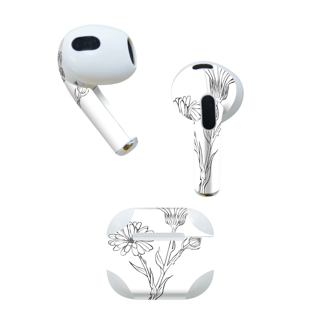 AirPods 第3世代 専用 デザインスキンシール airpods 3 用 エアポッド 3 用 第三世代（2021）対応 2枚入り 各2枚セット イヤホン カバー デコレーション アクセサリー デコシール 009712 　花　白　黒