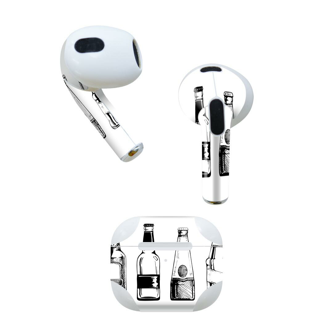 楽天スマコレAirPods 第3世代 専用 デザインスキンシール airpods 3 用 エアポッド 3 用 第三世代（2021）対応 2枚入り 各2枚セット イヤホン カバー デコレーション アクセサリー デコシール 010201 お酒　おしゃれ　モノクロ