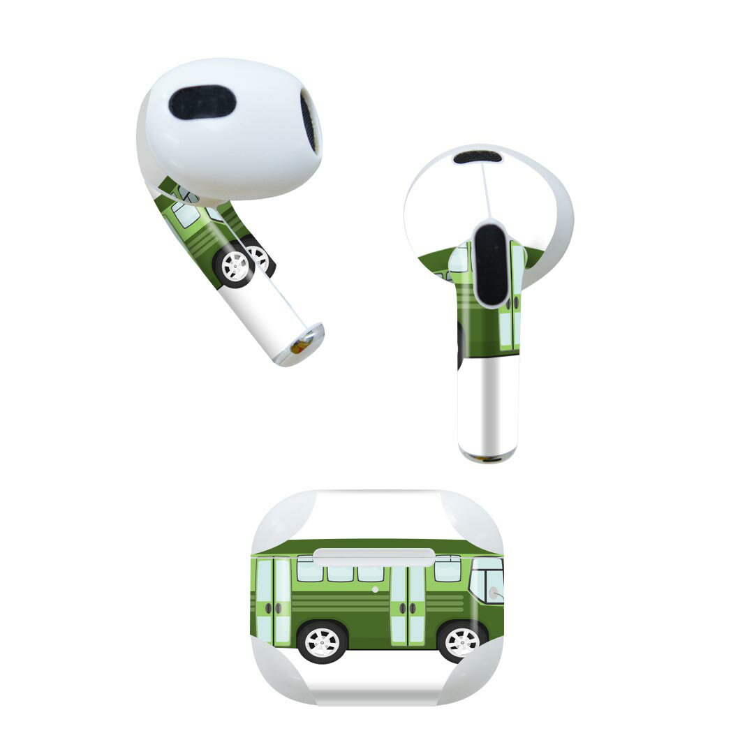 AirPods 第3世代 専用 デザインスキンシール airpods 3 用 エアポッド 3 用 第三世代（2021）対応 2枚入り 各2枚セット イヤホン カバー デコレーション アクセサリー デコシール 010324 乗り物　車　緑
