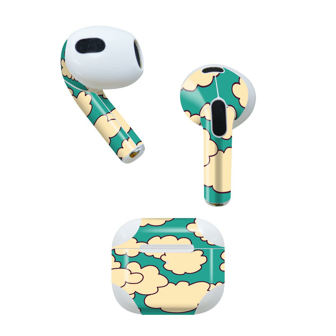 AirPods 第3世代 専用 デザインスキンシール airpods 3 用 エアポッド 3 用 第三世代（2021）対応 2枚入り 各2枚セット イヤホン カバー デコレーション アクセサリー デコシール 010417 雲　空　緑