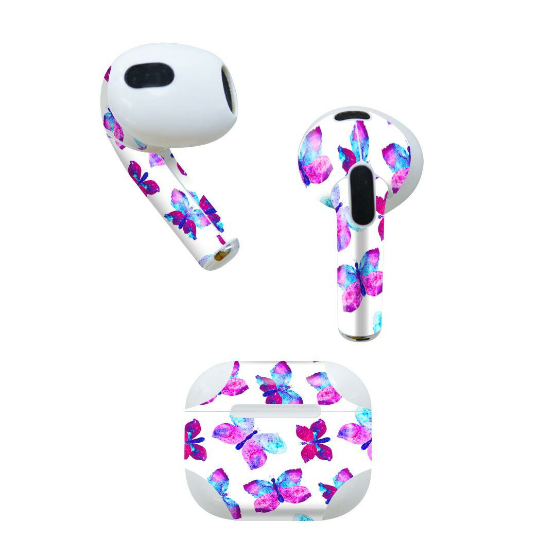 AirPods 第3世代 専用 デザインスキンシール airpods 3 用 エアポッド 3 用 第三世代（2021）対応 2枚入り 各2枚セット イヤホン カバー デコレーション アクセサリー デコシール 010652 蝶　紫　青