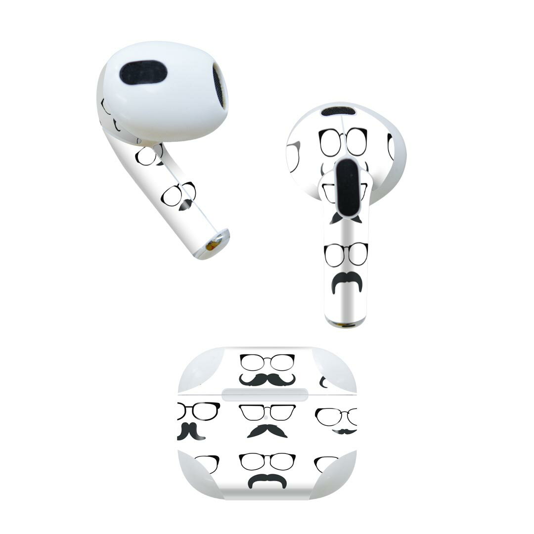 AirPods 第3世代 専用 デザインスキンシール airpods 3 用 エアポッド 3 用 第三世代（2021）対応 2枚入り 各2枚セット イヤホン カバー デコレーション アクセサリー デコシール 010817 めがね　ひげ　黒