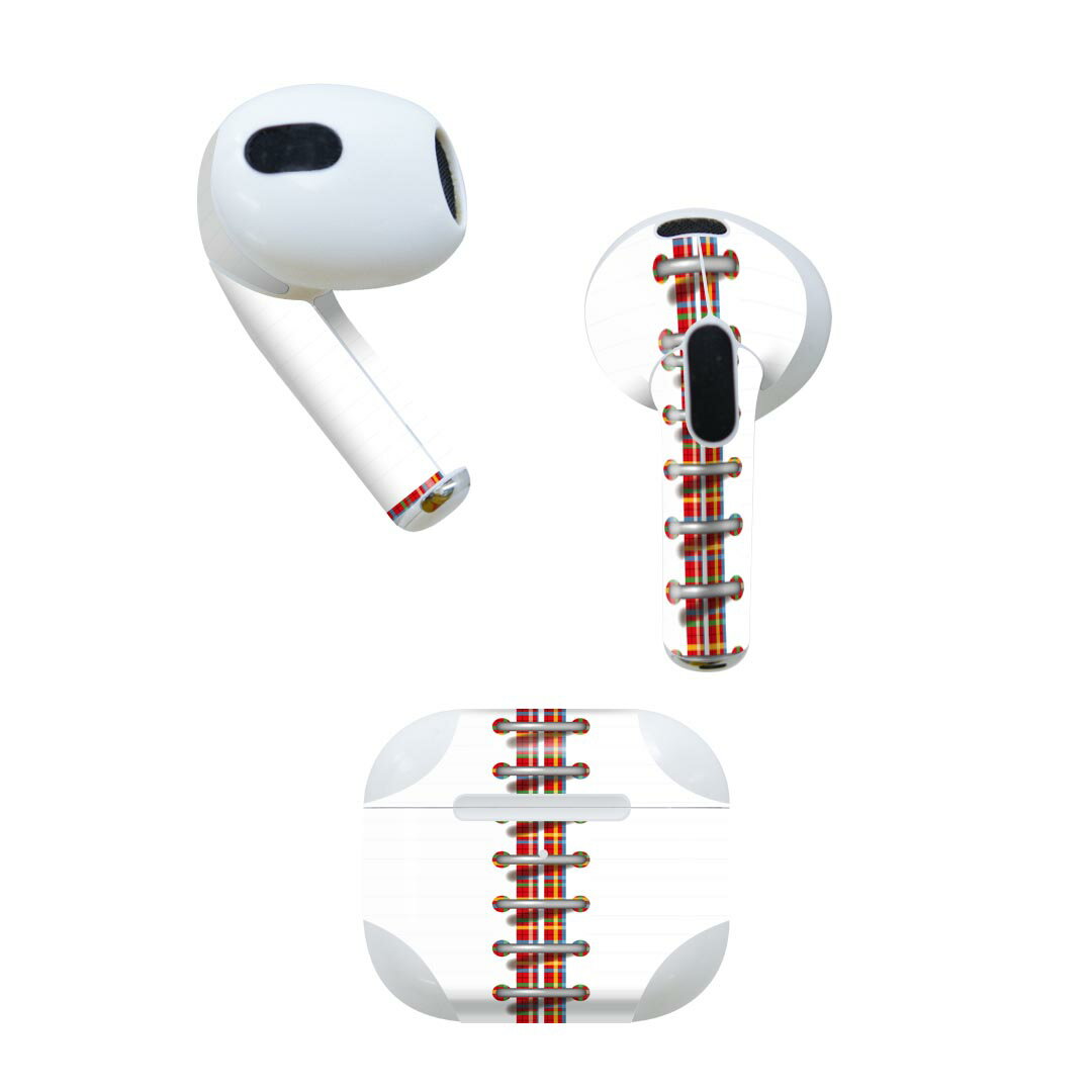 AirPods 第3世代 専用 デザインスキンシール airpods 3 用 エアポッド 3 用 第三世代(2021)対応 2枚入り 各2枚セット イヤホン カバー デコレーション アクセサリー デコシール 010884 チェック カラフル