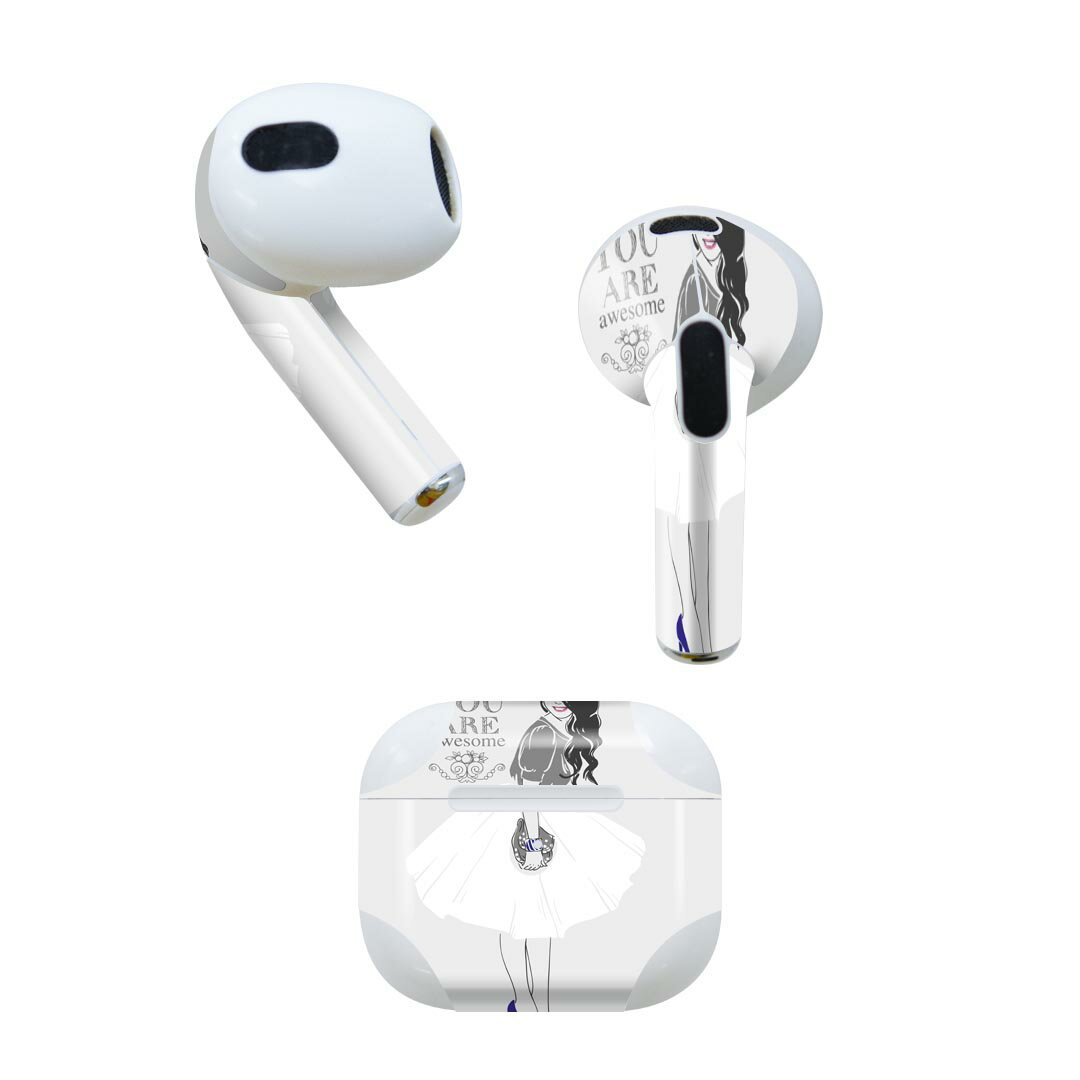AirPods 第3世代 専用 デザインスキンシール airpods 3 用 エアポッド 3 用 第三世代（2021）対応 2枚入り 各2枚セット イヤホン カバー デコレーション アクセサリー デコシール 010903 ファッション　英語　青