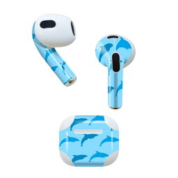 AirPods 第3世代 専用 デザインスキンシール airpods 3 用 エアポッド 3 用 第三世代（2021）対応 2枚入り 各2枚セット イヤホン カバー デコレーション アクセサリー デコシール 010969 海　イルカ　青