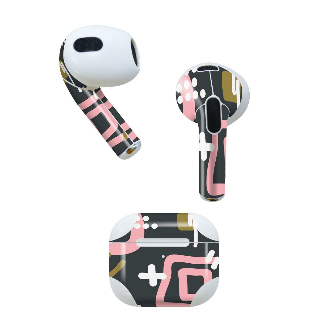 AirPods 第3世代 専用 デザインスキンシール airpods 3 用 エアポッド 3 用 第三世代（2021）対応 2枚入り 各2枚セット イヤホン カバー デコレーション アクセサリー デコシール 011031 プラス　グレー　ピンク
