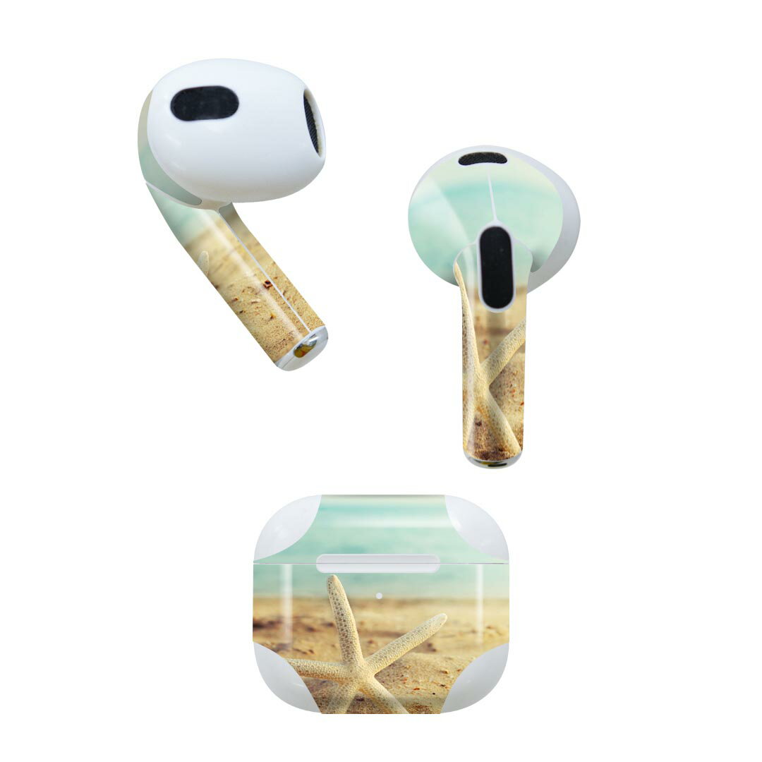 AirPods 第3世代 専用 デザインスキンシール airpods 3 用 エアポッド 3 用 第三世代(2021)対応 2枚入り 各2枚セット イヤホン カバー デコレーション アクセサリー デコシール 011095 海 ビーチ ヒトデ