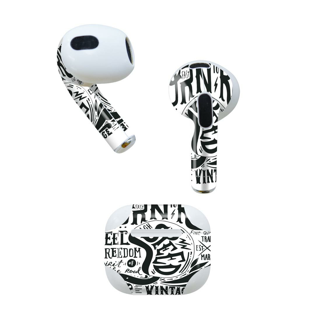 AirPods 第3世代 専用 デザインスキンシール airpods 3 用 エアポッド 3 用 第三世代（2021）対応 2枚入り 各2枚セット イヤホン カバー デコレーション アクセサリー デコシール 011218 英語　ヘルメット　ビンテージ