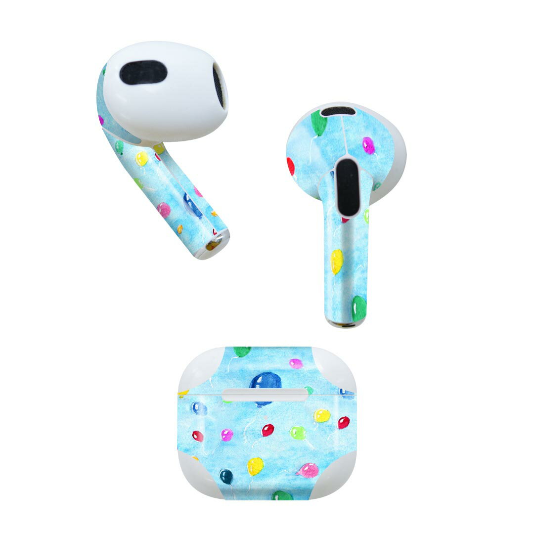 AirPods 第3世代 専用 デザインスキンシール airpods 3 用 エアポッド 3 用 第三世代（2021）対応 2枚入り 各2枚セット イヤホン カバー デコレーション アクセサリー デコシール 011285 風船　カラフル　水彩 1