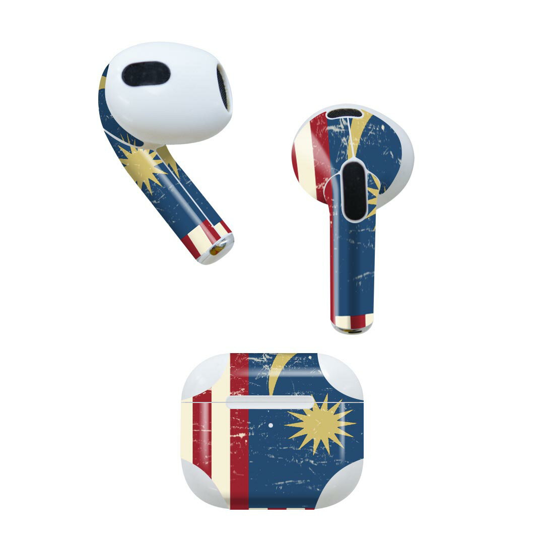 AirPods 第3世代 専用 デザインスキンシール airpods 3 用 エアポッド 3 用 第三世代（2021）対応 2枚入り 各2枚セット イヤホン カバー デコレーション アクセサリー デコシール 011615 マレーシア　外国　国旗