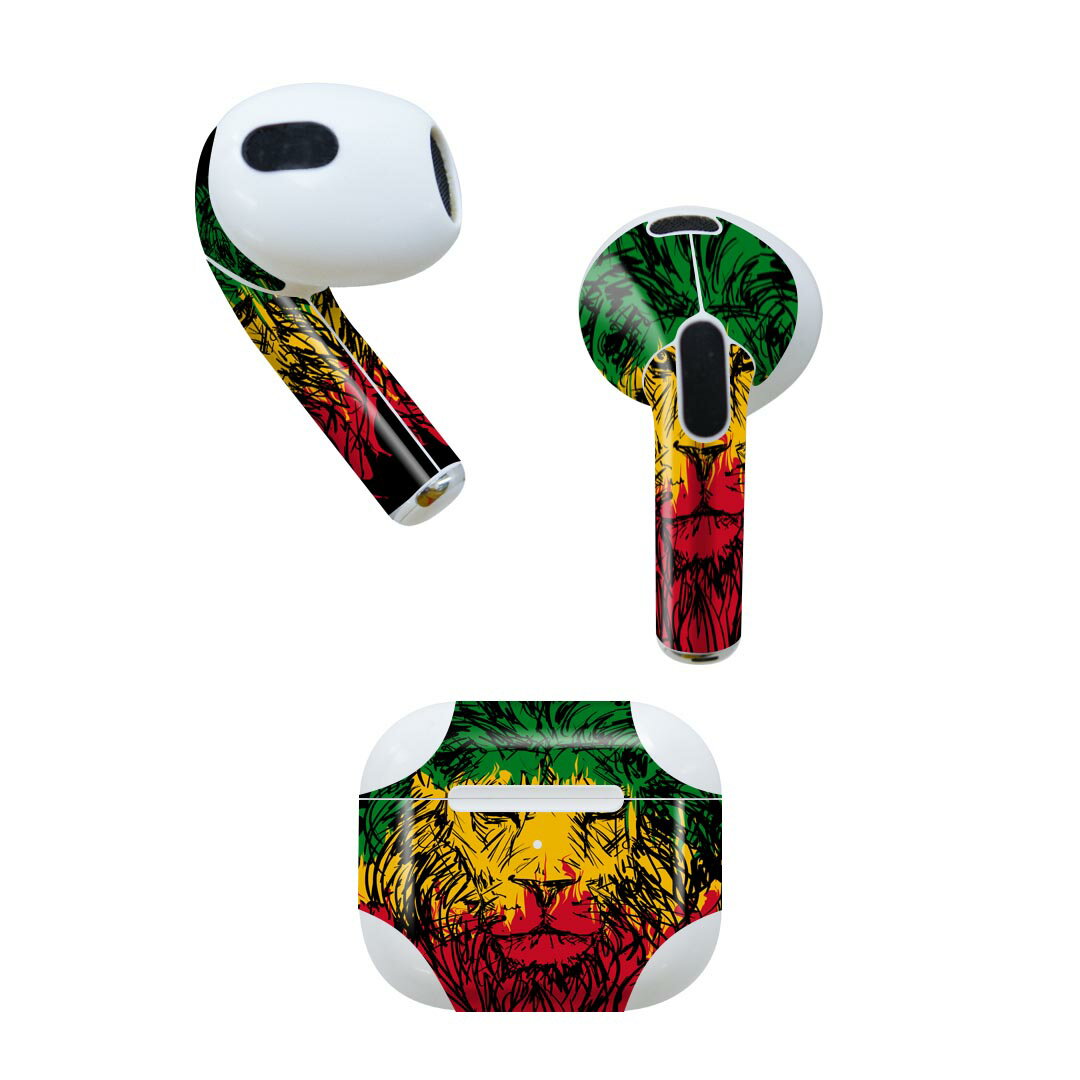 AirPods 第3世代 専用 デザインスキンシール airpods 3 用 エアポッド 3 用 第三世代（2021）対応 2枚入り 各2枚セット イヤホン カバー デコレーション アクセサリー デコシール 011733 動物　ライオン　レゲエ