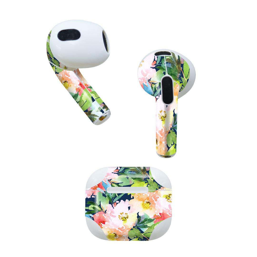 AirPods 第3世代 専用 デザインスキンシール airpods 3 用 エアポッド 3 用 第三世代（2021）対応 2枚入り 各2枚セット イヤホン カバー デコレーション アクセサリー デコシール 012058 花　植物　ネイビー