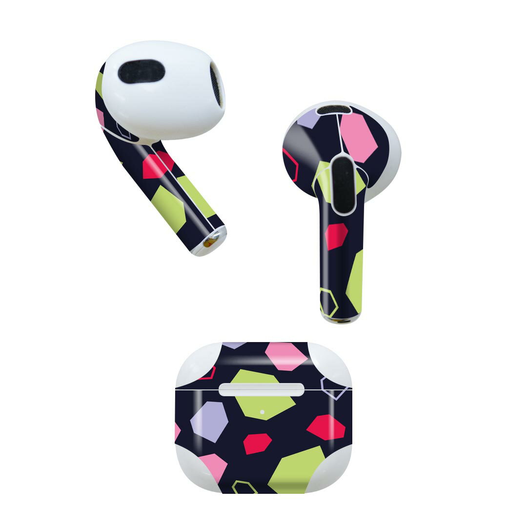 AirPods 第3世代 専用 デザインスキンシール airpods 3 用 エアポッド 3 用 第三世代（2021）対応 2枚入り 各2枚セット イヤホン カバー デコレーション アクセサリー デコシール 012377 柄　カラフル　黒