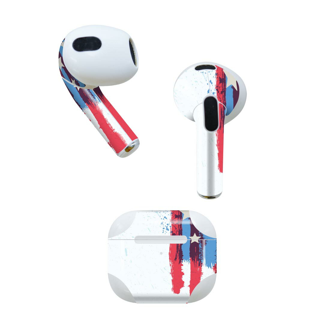 AirPods 第3世代 専用 デザインスキンシール airpods 3 用 エアポッド 3 用 第三世代（2021）対応 2枚入り 各2枚セット イヤホン カバー デコレーション アクセサリー デコシール 012439 アメリカ　ペイント　星