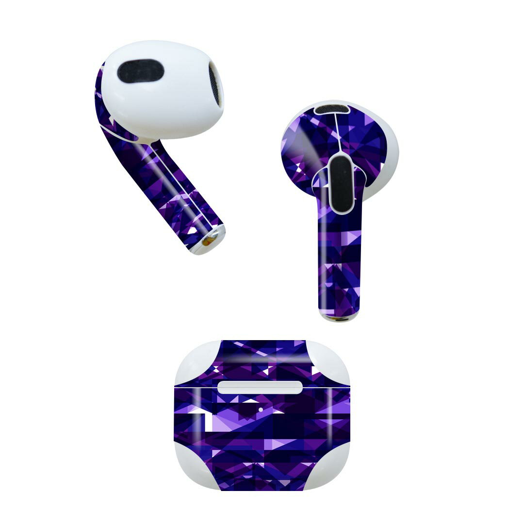 AirPods 第3世代 専用 デザインスキンシール airpods 3 用 エアポッド 3 用 第三世代(2021)対応 2枚入り 各2枚セット イヤホン カバー デコレーション アクセサリー デコシール 012779 紫 柄 三角