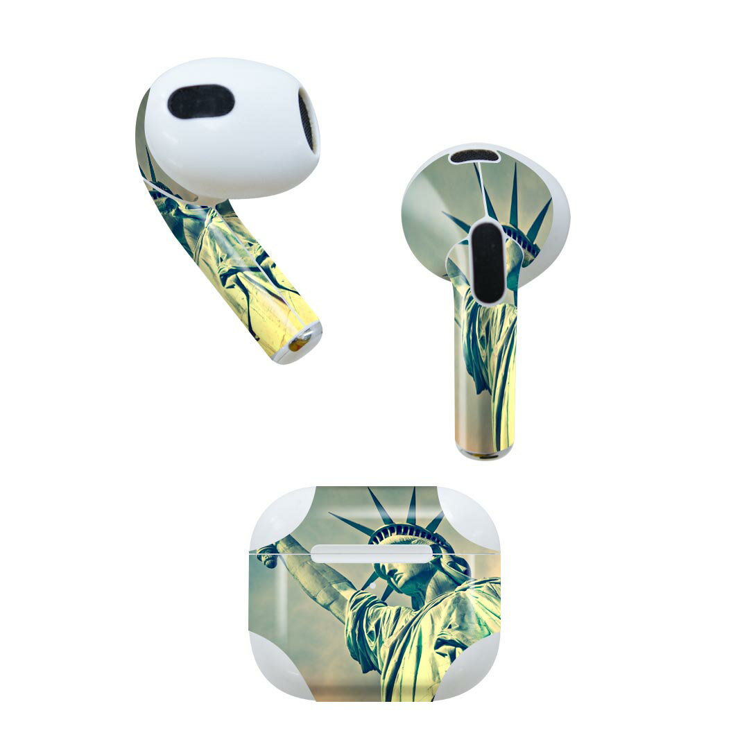 AirPods 第3世代 専用 デザインスキンシール airpods 3 用 エアポッド 3 用 第三世代（2021）対応 2枚入り 各2枚セット イヤホン カバー デコレーション アクセサリー デコシール 012936 自由の女神　写真　ニューヨーク