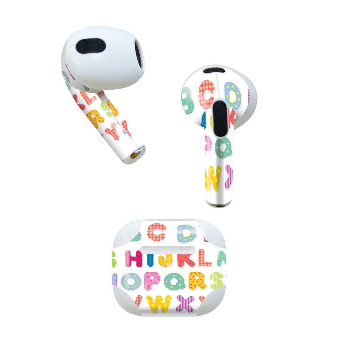 AirPods 第3世代 専用 デザインスキンシール airpods 3 用 エアポッド 3 用 第三世代(2021)対応 2枚入り 各2枚セット イヤホン カバー デコレーション アクセサリー デコシール 013169 アルファベット 英語