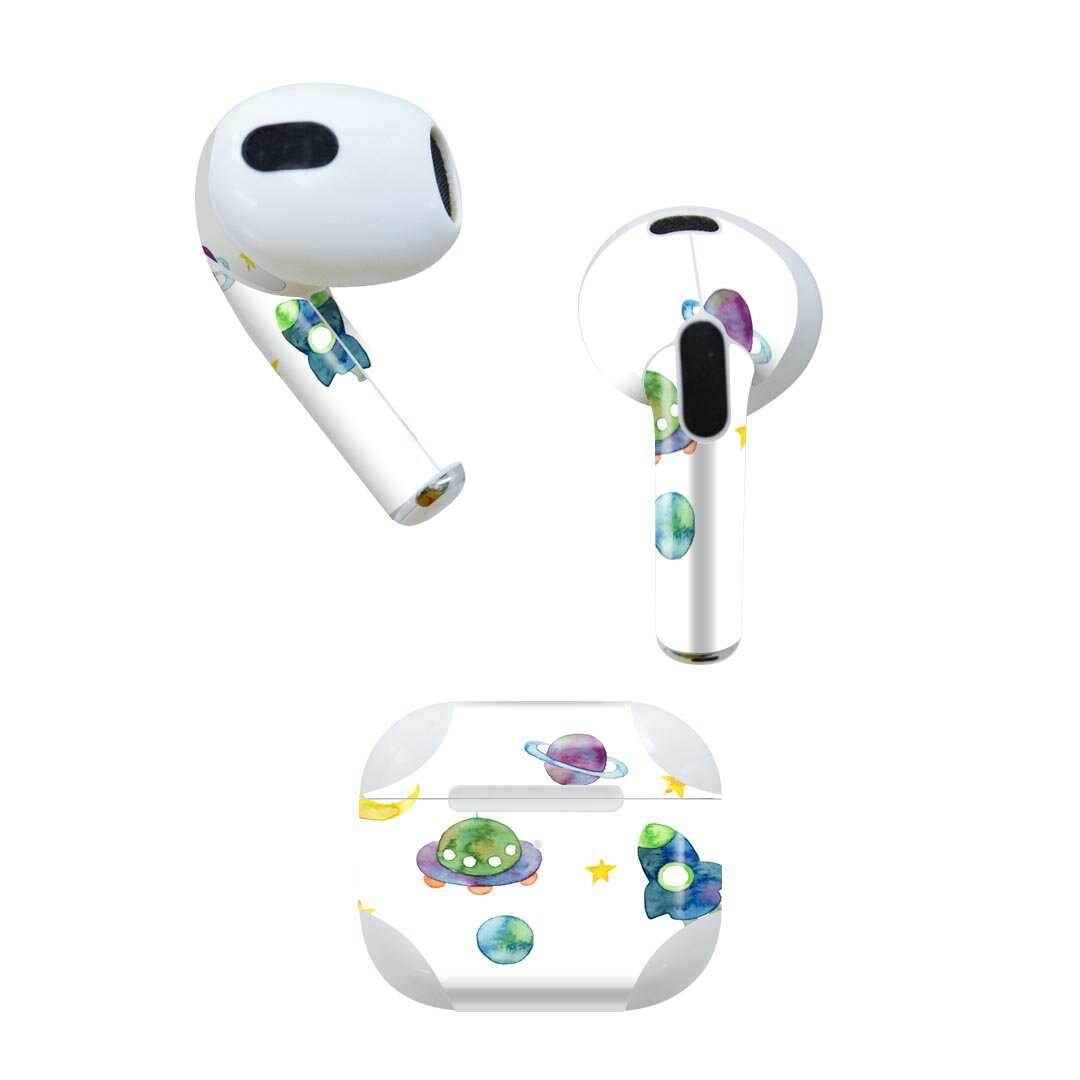AirPods 第3世代 専用 デザインスキンシール airpods 3 用 エアポッド 3 用 第三世代(2021)対応 2枚入り 各2枚セット イヤホン カバー デコレーション アクセサリー デコシール 013192 宇宙 月 ポケット