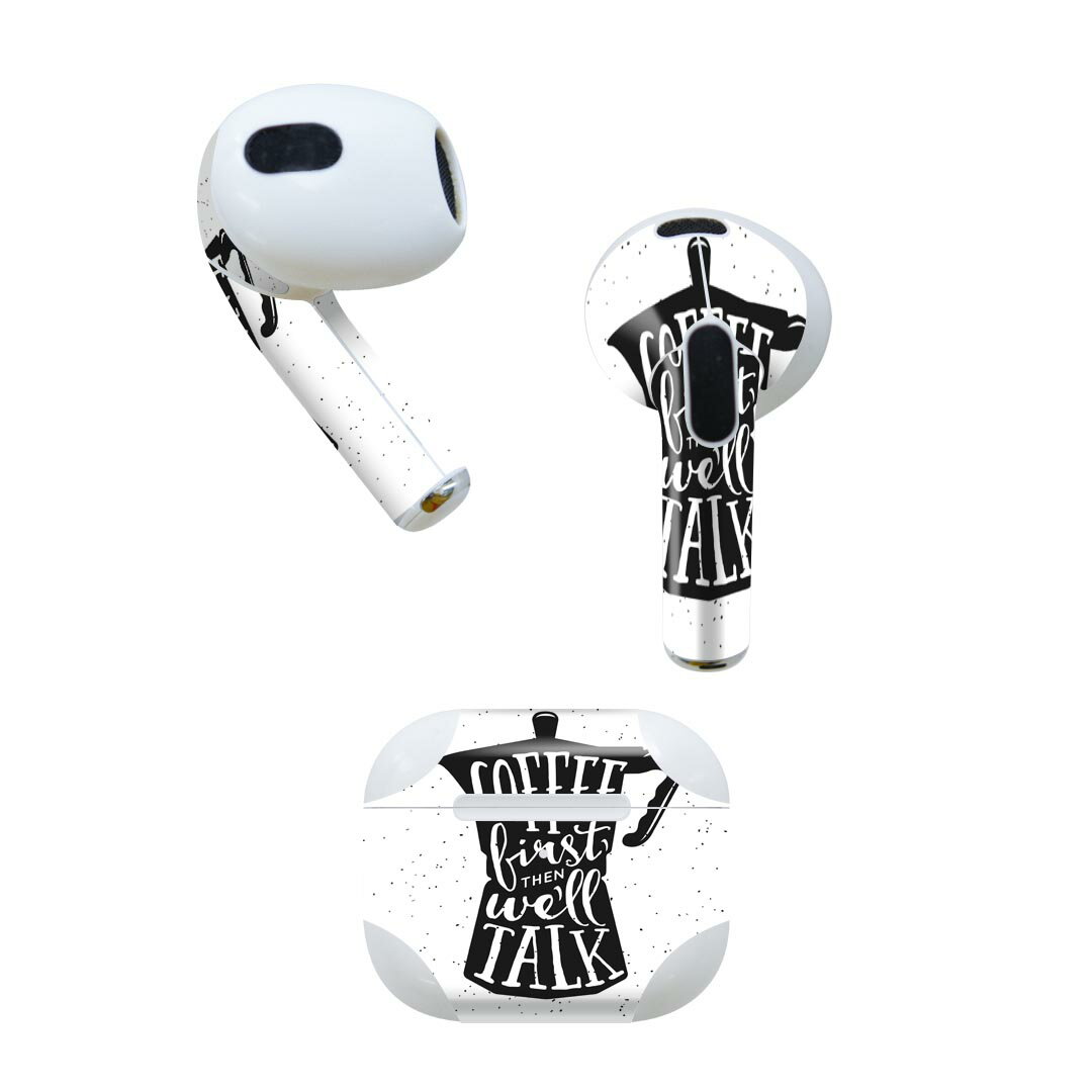 AirPods 第3世代 専用 デザインスキンシール airpods 3 用 エアポッド 3 用 第三世代（2021）対応 2枚入り 各2枚セット イヤホン カバー デコレーション アクセサリー デコシール 013246 コーヒー　英語　文字