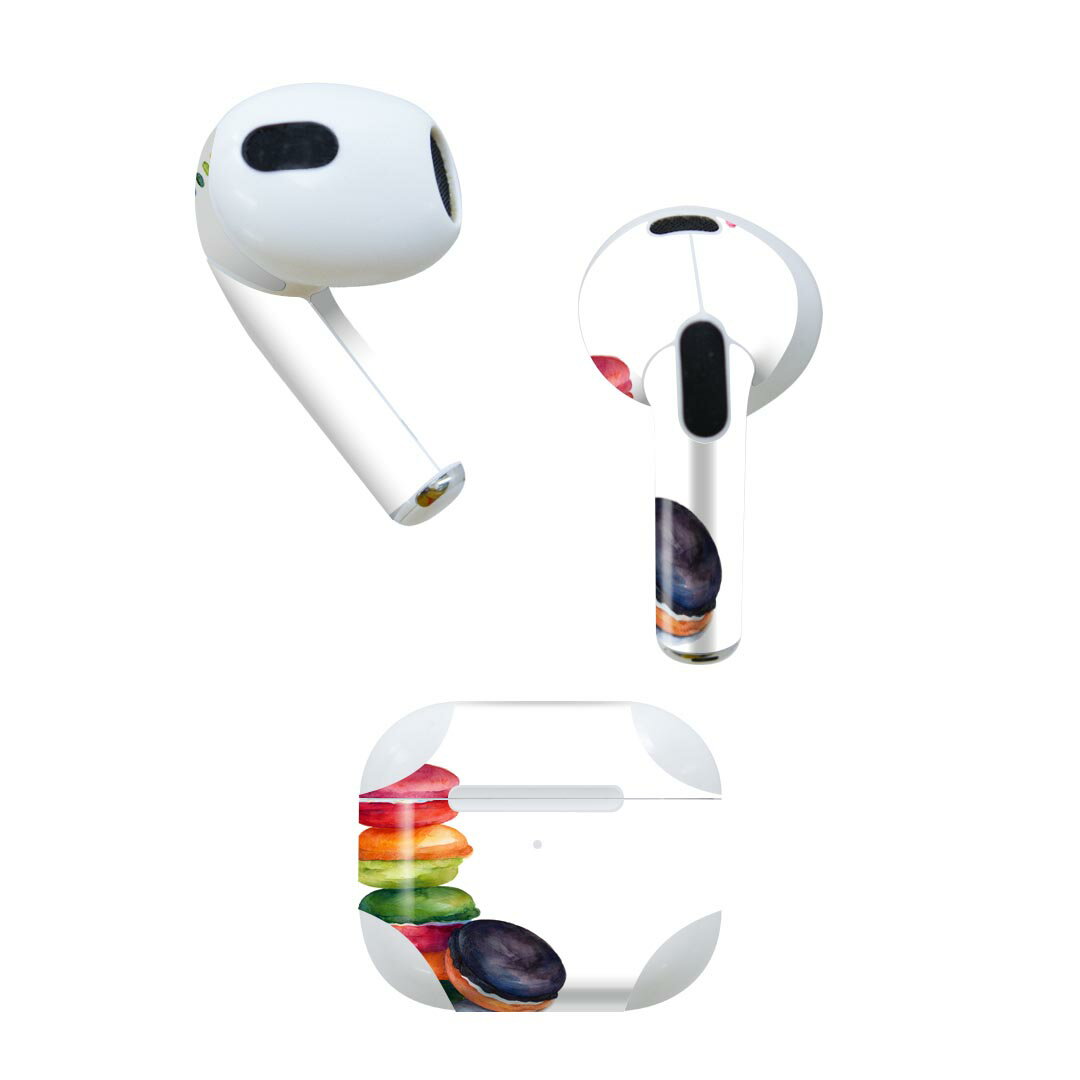 楽天スマコレAirPods 第3世代 専用 デザインスキンシール airpods 3 用 エアポッド 3 用 第三世代（2021）対応 2枚入り 各2枚セット イヤホン カバー デコレーション アクセサリー デコシール 013474 マカロン　お菓子　英語