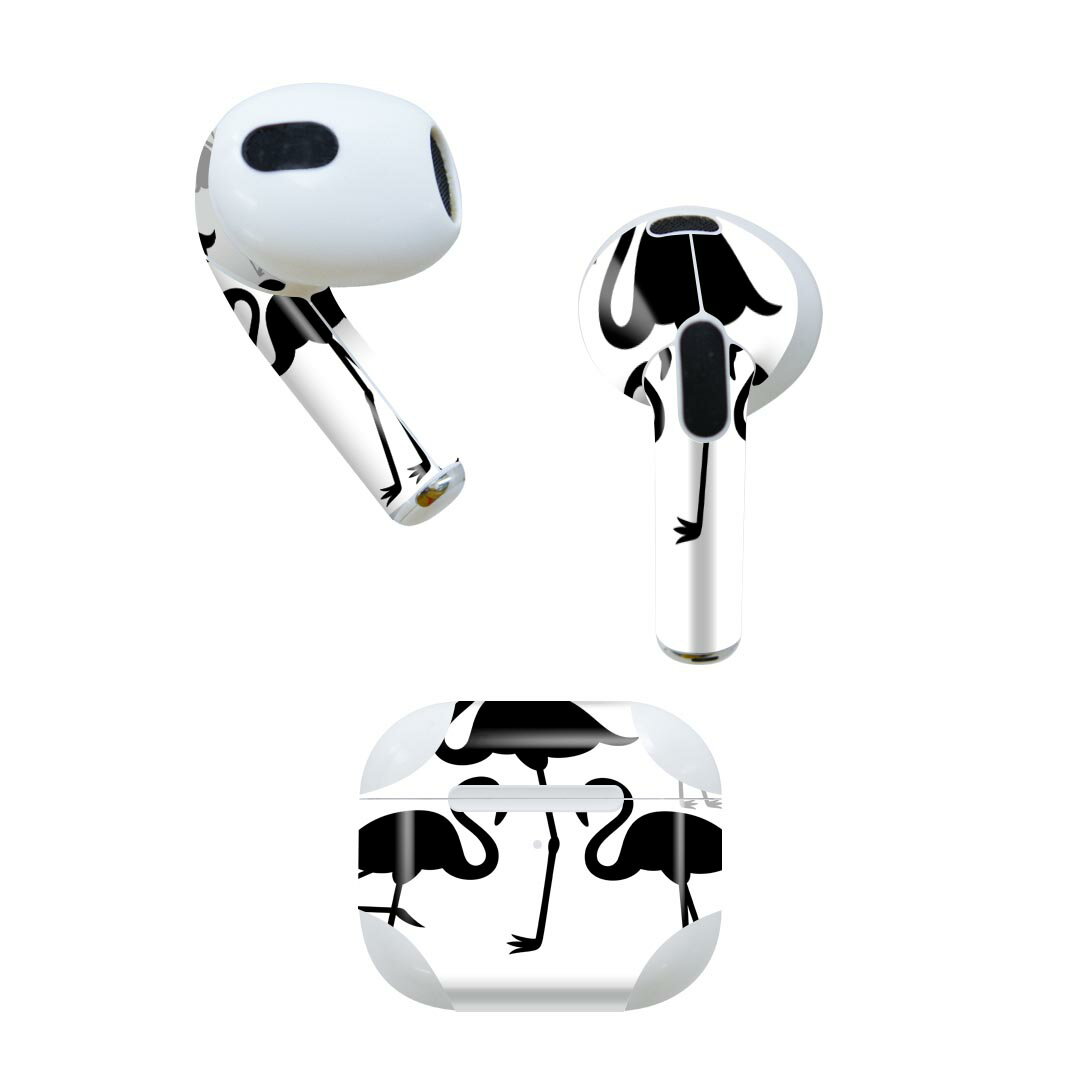 AirPods 第3世代 専用 デザインスキンシール airpods 3 用 エアポッド 3 用 第三世代（2021）対応 2枚入り 各2枚セット イヤホン カバー デコレーション アクセサリー デコシール 013514 フラミンゴ　影　シルエット