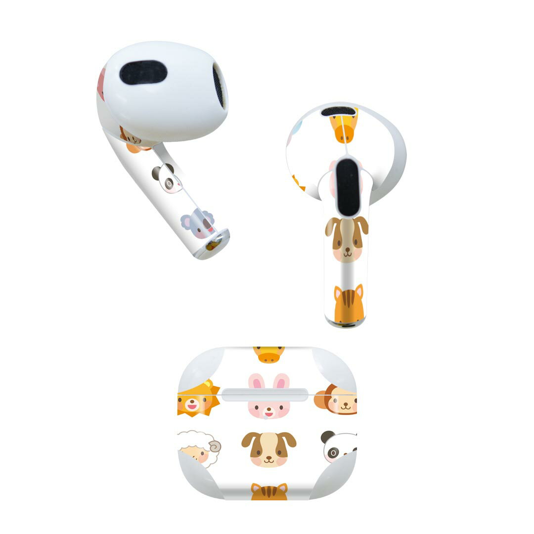 AirPods 第3世代 専用 デザインスキンシール airpods 3 用 エアポッド 3 用 第三世代（2021）対応 2枚入り 各2枚セット イヤホン カバー デコレーション アクセサリー デコシール 013542 動物　可愛い　子供