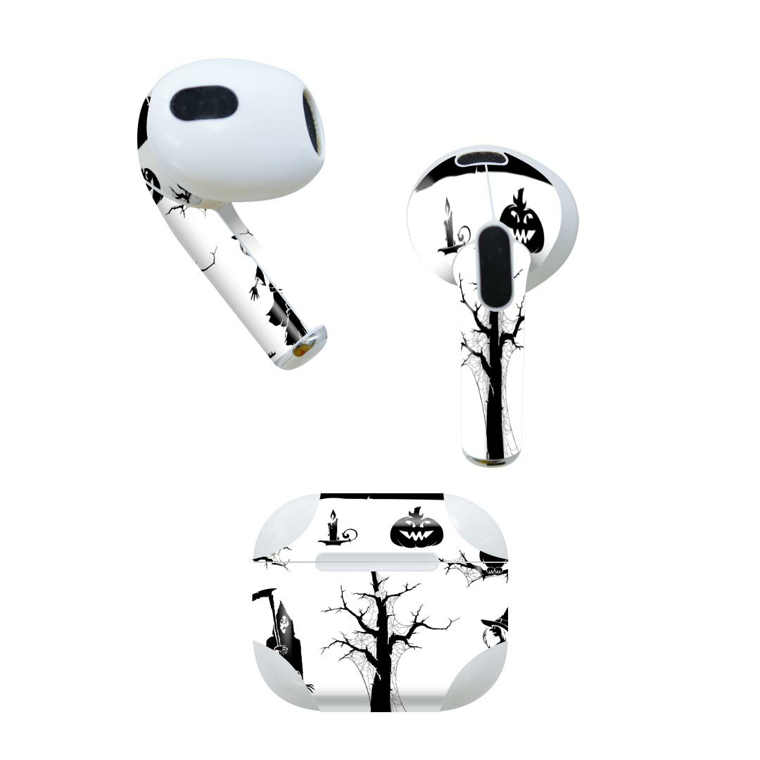 AirPods 第3世代 専用 デザインスキンシール airpods 3 用 エアポッド 3 用 第三世代（2021）対応 2枚入り 各2枚セット イヤホン カバー デコレーション アクセサリー デコシール 013794 ハロウィン　魔女　かぼちゃ