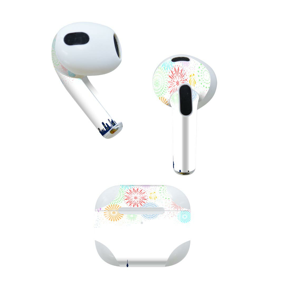 楽天スマコレAirPods 第3世代 専用 デザインスキンシール airpods 3 用 エアポッド 3 用 第三世代（2021）対応 2枚入り 各2枚セット イヤホン カバー デコレーション アクセサリー デコシール 013800 花火　風景　白