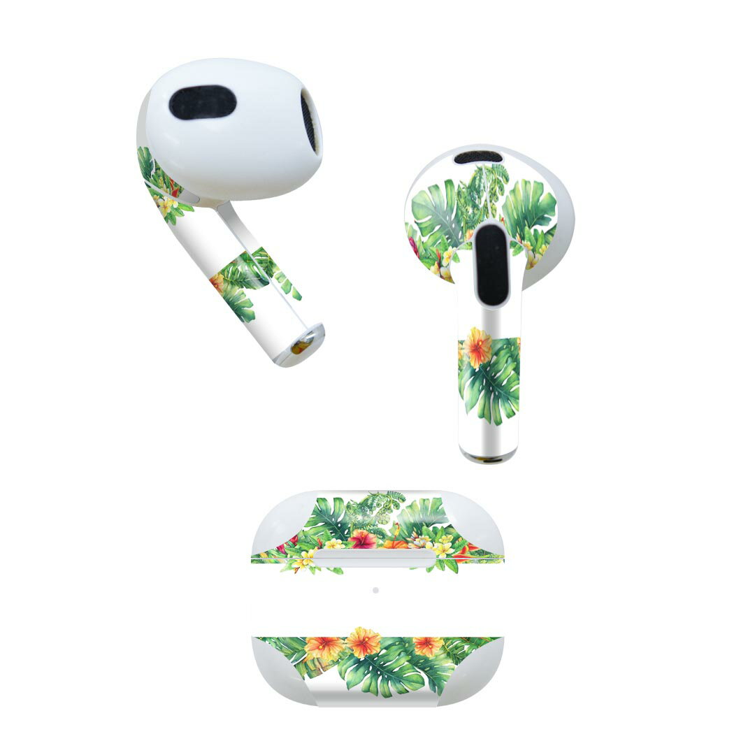 AirPods 第3世代 専用 デザインスキンシール airpods 3 用 エアポッド 3 用 第三世代(2021)対応 2枚入り 各2枚セット イヤホン カバー デコレーション アクセサリー デコシール 013883 ハイビスカス 花