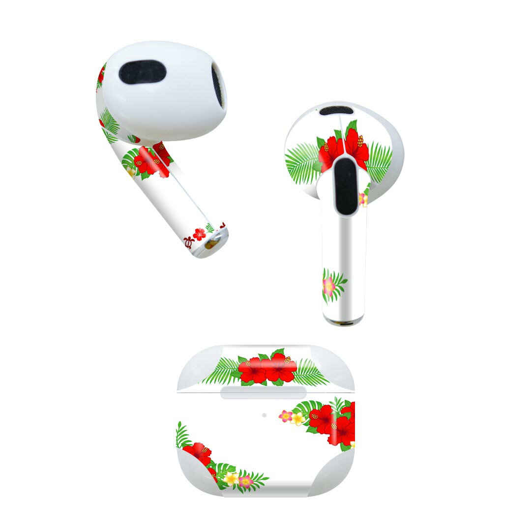 AirPods 第3世代 専用 デザインスキンシール airpods 3 用 エアポッド 3 用 第三世代（2021）対応 2枚入り 各2枚セット イヤホン カバー デコレーション アクセサリー デコシール 013901 ハイビスカス　花