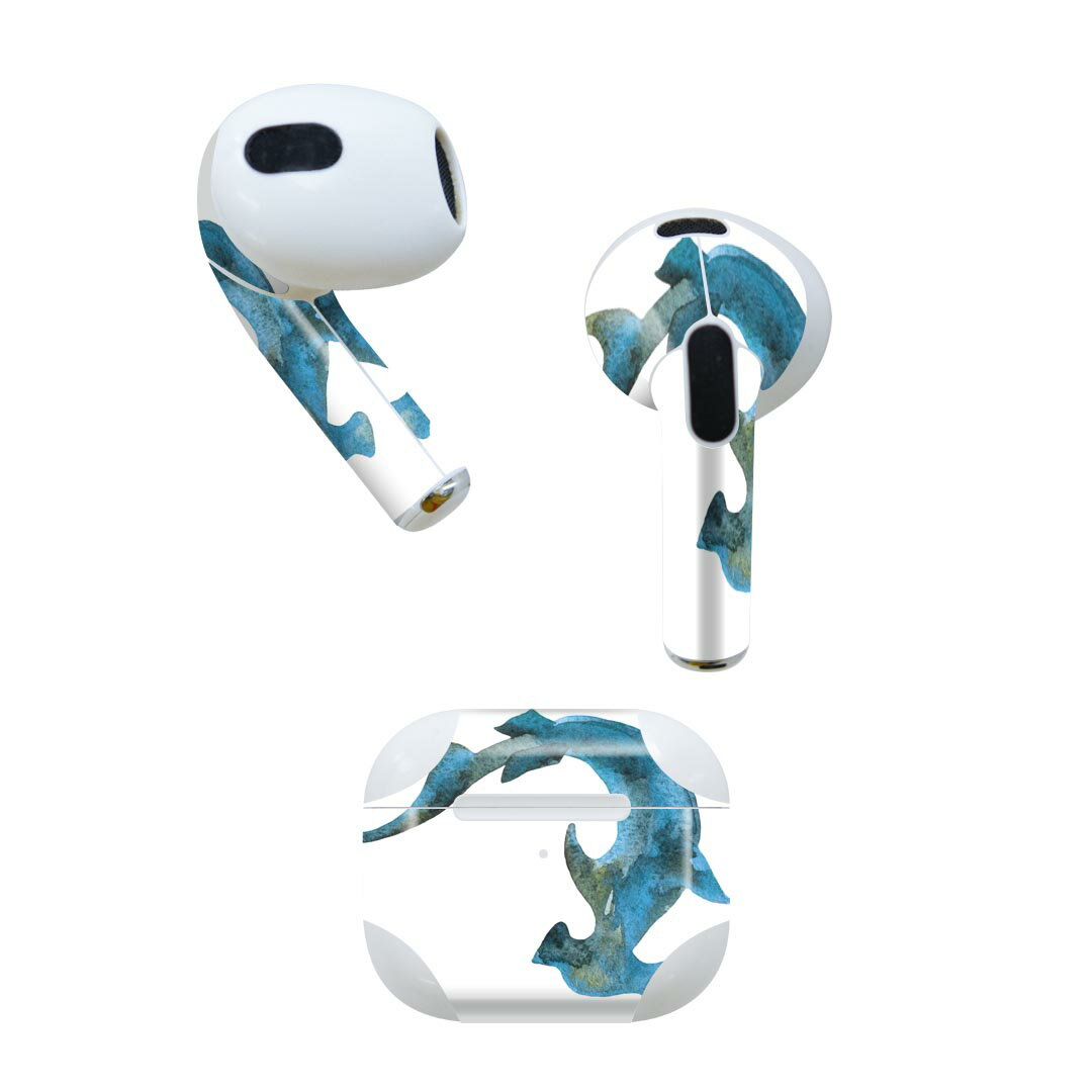 AirPods 第3世代 専用 デザインスキンシール airpods 3 用 エアポッド 3 用 第三世代（2021）対応 2枚入り 各2枚セット イヤホン カバー デコレーション アクセサリー デコシール 014030 サメ　海　生き物