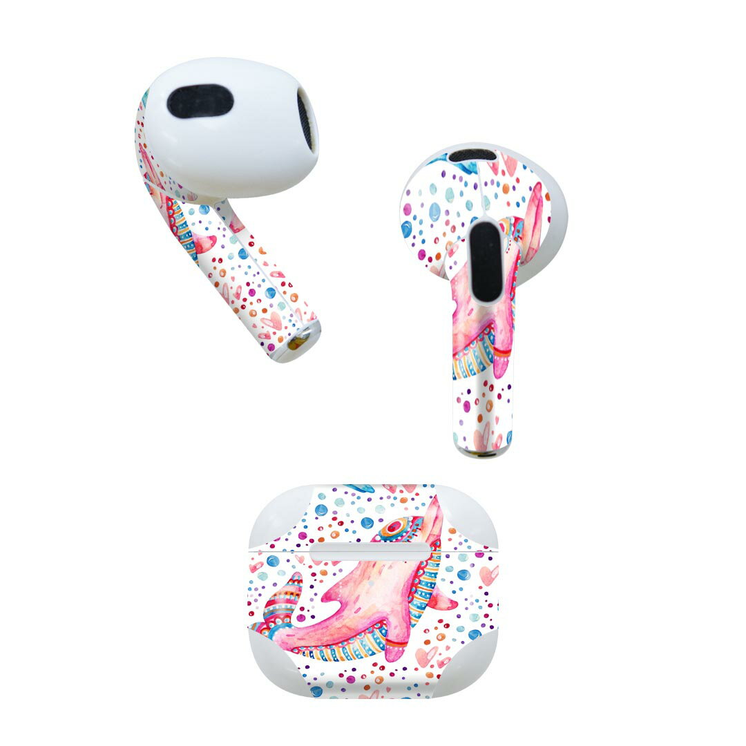 AirPods 第3世代 専用 デザインスキンシール airpods 3 用 エアポッド 3 用 第三世代（2021）対応 2枚入り 各2枚セット イヤホン カバー デコレーション アクセサリー デコシール 014057 イルカ　海　模様