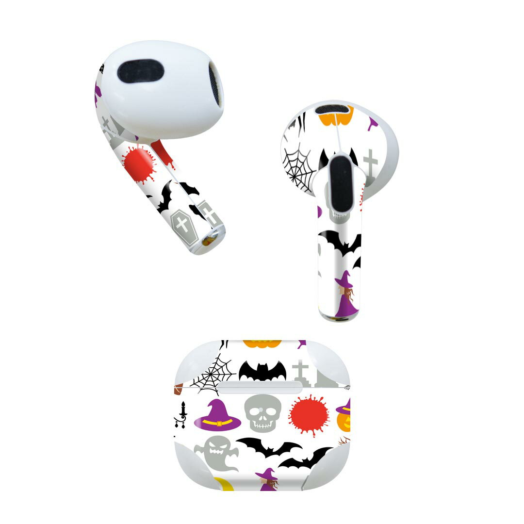 AirPods 第3世代 専用 デザインスキンシール airpods 3 用 エアポッド 3 用 第三世代(2021)対応 2枚入り 各2枚セット イヤホン カバー デコレーション アクセサリー デコシール 014101 ハロウィン かぼちゃ おばけ