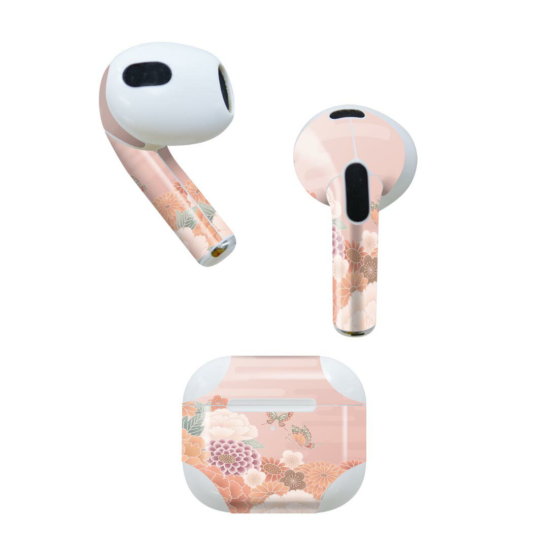 AirPods 第3世代 専用 デザインスキンシール airpods 3 用 エアポッド 3 用 第三世代（2021）対応 2枚入り 各2枚セット イヤホン カバー デコレーション アクセサリー デコシール 014150 和柄　和風　花