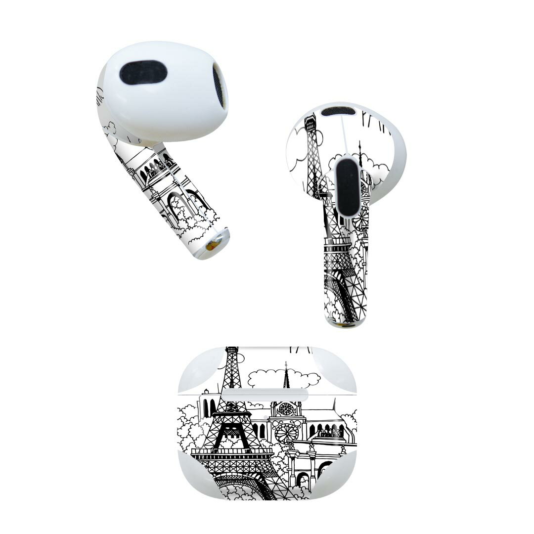 AirPods 第3世代 専用 デザインスキンシール airpods 3 用 エアポッド 3 用 第三世代（2021）対応 2枚入り 各2枚セット イヤホン カバー デコレーション アクセサリー デコシール 014201 パリ　外国　塔