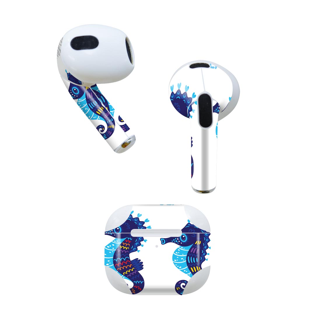 AirPods 第3世代 専用 デザインスキンシール airpods 3 用 エアポッド 3 用 第三世代（2021）対応 2枚入り 各2枚セット イヤホン カバー デコレーション アクセサリー デコシール 014507 海　生き物