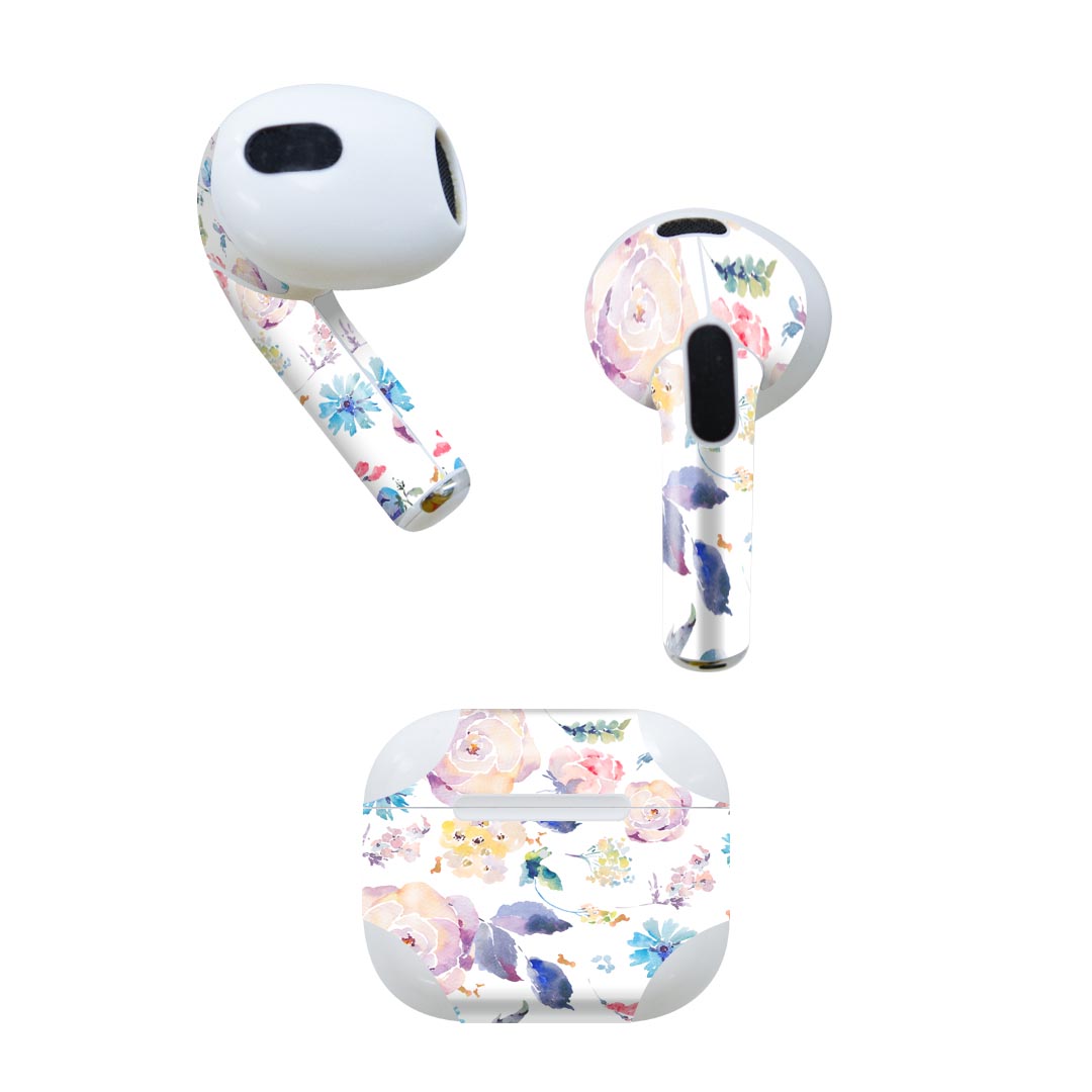 AirPods 第3世代 専用 デザインスキンシール airpods 3 用 エアポッド 3 用 第三世代（2021）対応 2枚入り 各2枚セット イヤホン カバー デコレーション アクセサリー デコシール 014674 花　　カラフル
