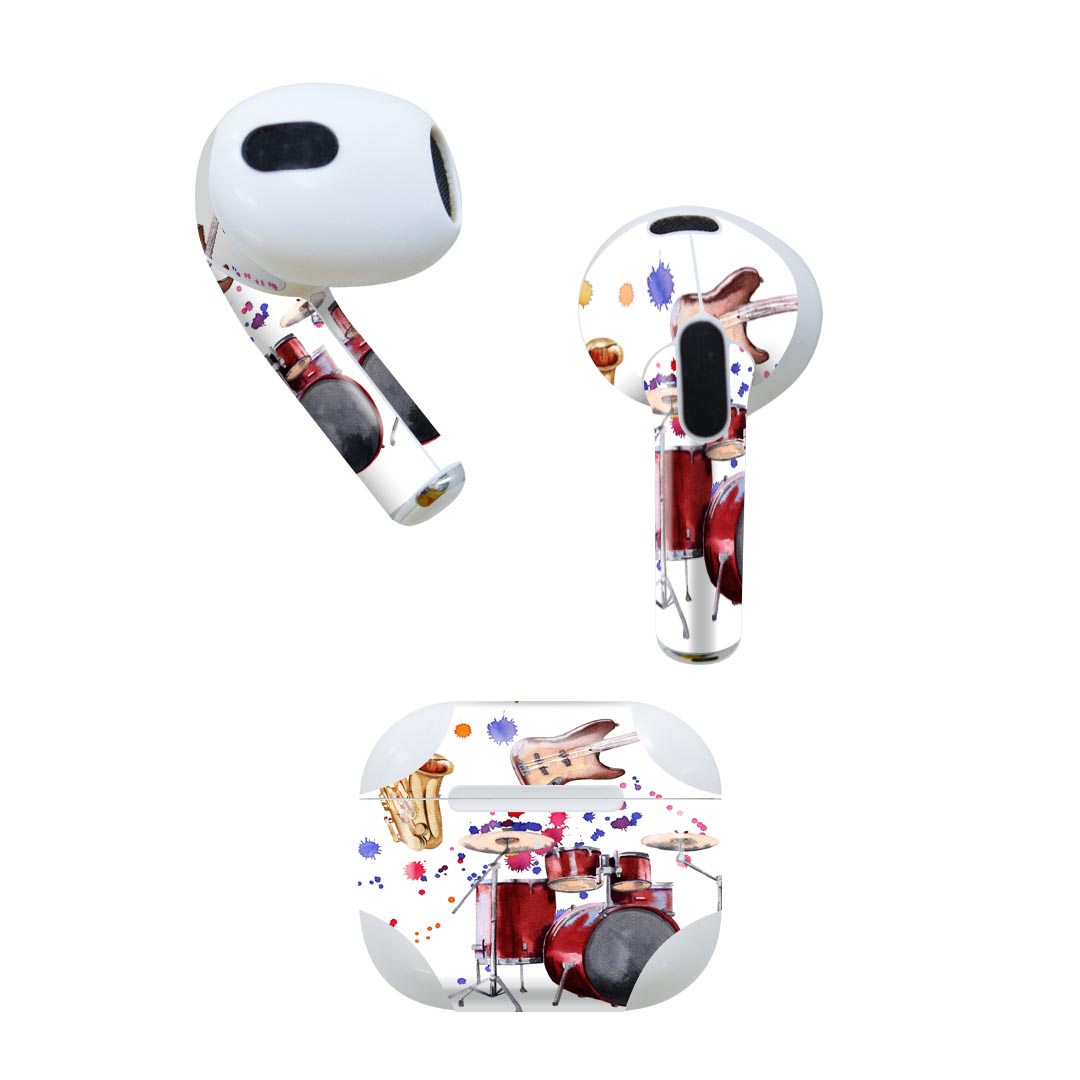 AirPods 第3世代 専用 デザインスキンシール airpods 3 用 エアポッド 3 用 第三世代（2021）対応 2枚入り 各2枚セット イヤホン カバー デコレーション アクセサリー デコシール 014814 ジャズ　音楽　楽器