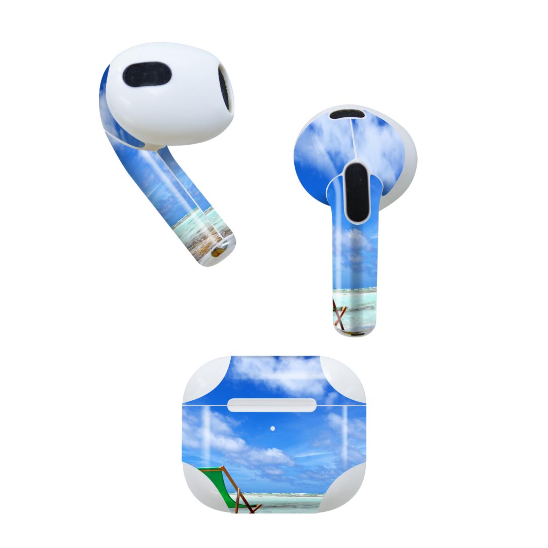 AirPods 第3世代 専用 デザインスキンシール airpods 3 用 エアポッド 3 用 第三世代（2021）対応 2枚入り 各2枚セット イヤホン カバー デコレーション アクセサリー デコシール 014937 景色　夏　海　自然