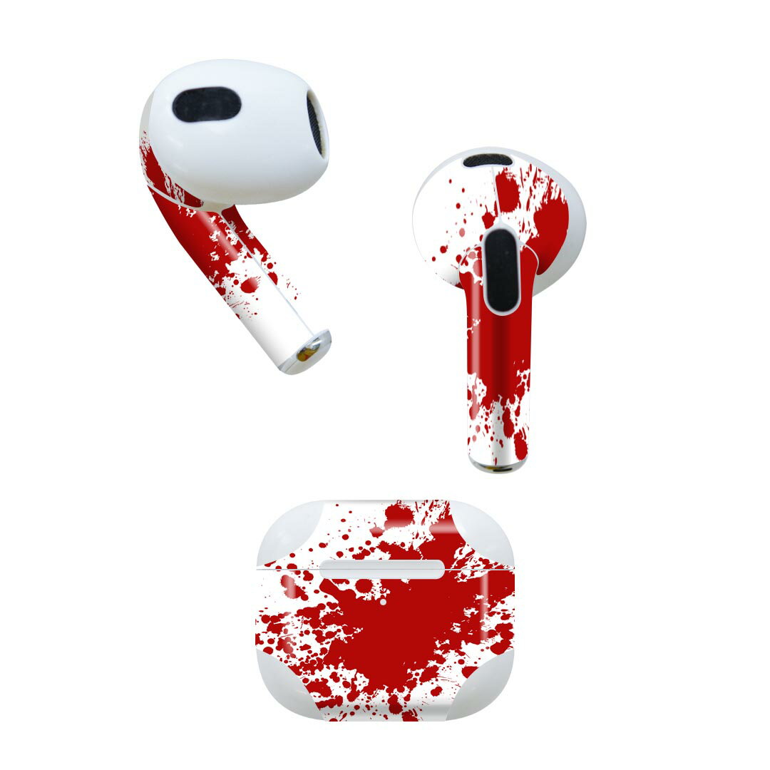AirPods 第3世代 専用 デザインスキンシール airpods 3 用 エアポッド 3 用 第三世代（2021）対応 2枚入り 各2枚セット イヤホン カバー デコレーション アクセサリー デコシール 015375 血　ハロウィン