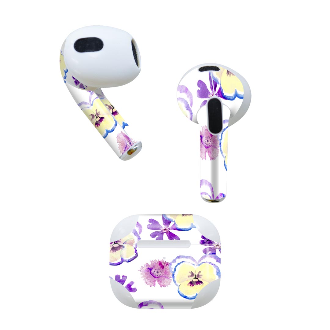 AirPods 第3世代 専用 デザインスキンシール airpods 3 用 エアポッド 3 用 第三世代（2021）対応 2枚入り 各2枚セット イヤホン カバー デコレーション アクセサリー デコシール 015594 パンジー　花　植物　手書き