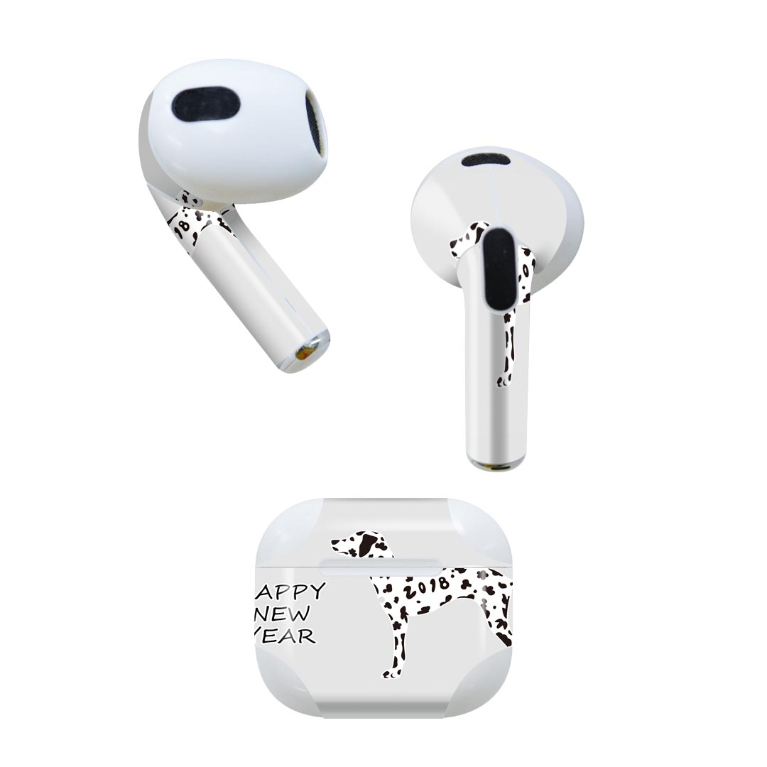 AirPods 第3世代 専用 デザインスキンシール airpods 3 用 エアポッド 3 用 第三世代（2021）対応 2枚入り 各2枚セット イヤホン カバー デコレーション アクセサリー デコシール 015609 ダルメシアン　新年　犬