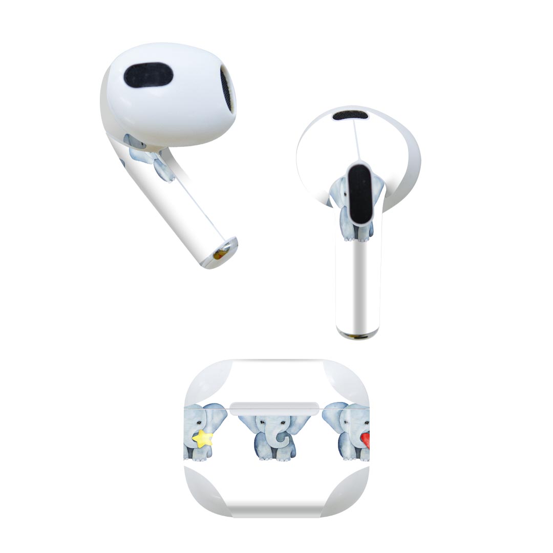 AirPods 第3世代 専用 デザインスキンシール airpods 3 用 エアポッド 3 用 第三世代（2021）対応 2枚入り 各2枚セット イヤホン カバー デコレーション アクセサリー デコシール 015915 象　動物　かわいい