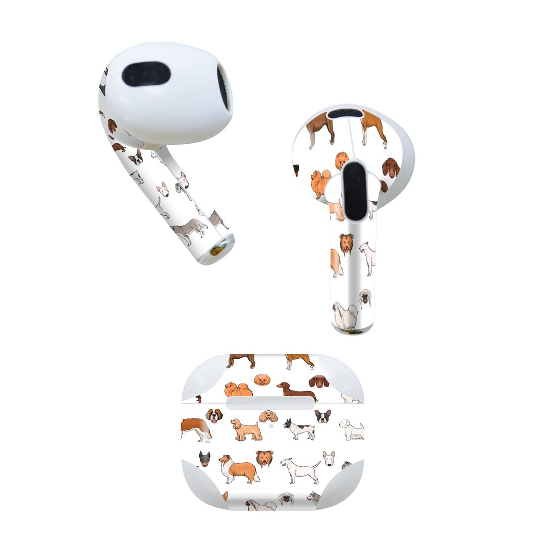AirPods 第3世代 専用 デザインスキンシール airpods 3 用 エアポッド 3 用 第三世代（2021）対応 2枚入り 各2枚セット イヤホン カバー デコレーション アクセサリー デコシール 016113 犬　動物　イラスト