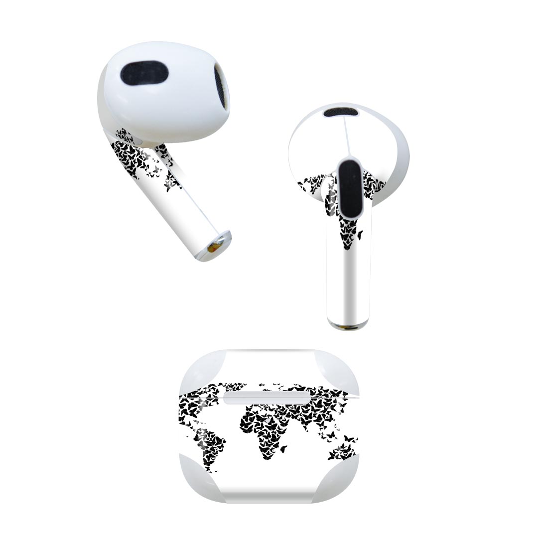 AirPods 第3世代 専用 デザインスキンシール airpods 3 用 エアポッド 3 用 第三世代（2021）対応 2枚入り 各2枚セット イヤホン カバー デコレーション アクセサリー デコシール 016161 地図　世界地図