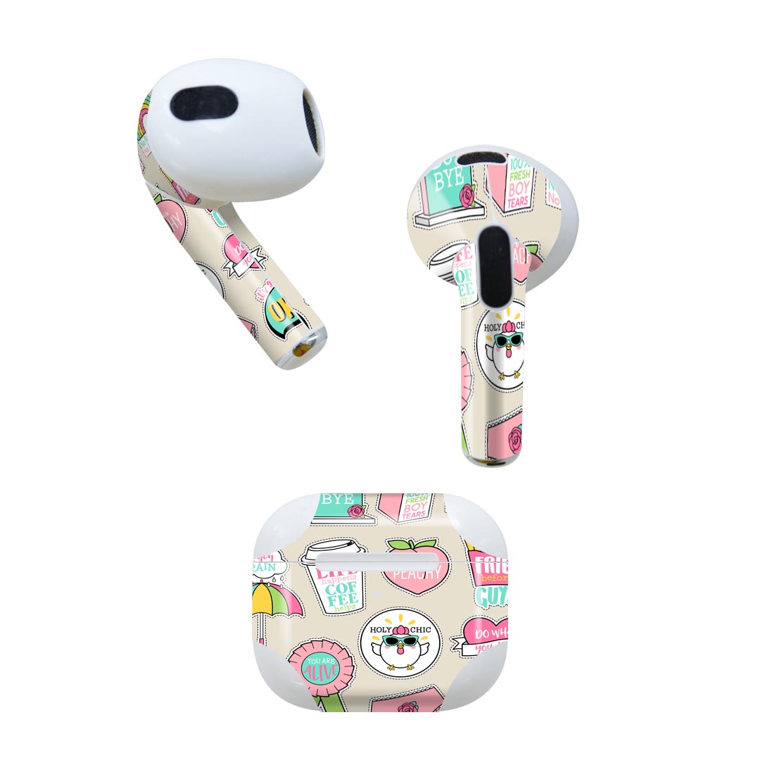 AirPods 第3世代 専用 デザインスキンシール airpods 3 用 エアポッド 3 用 第三世代（2021）対応 2枚入り 各2枚セット イヤホン カバー デコレーション アクセサリー デコシール 016492 イラスト　かわいい　ポップ