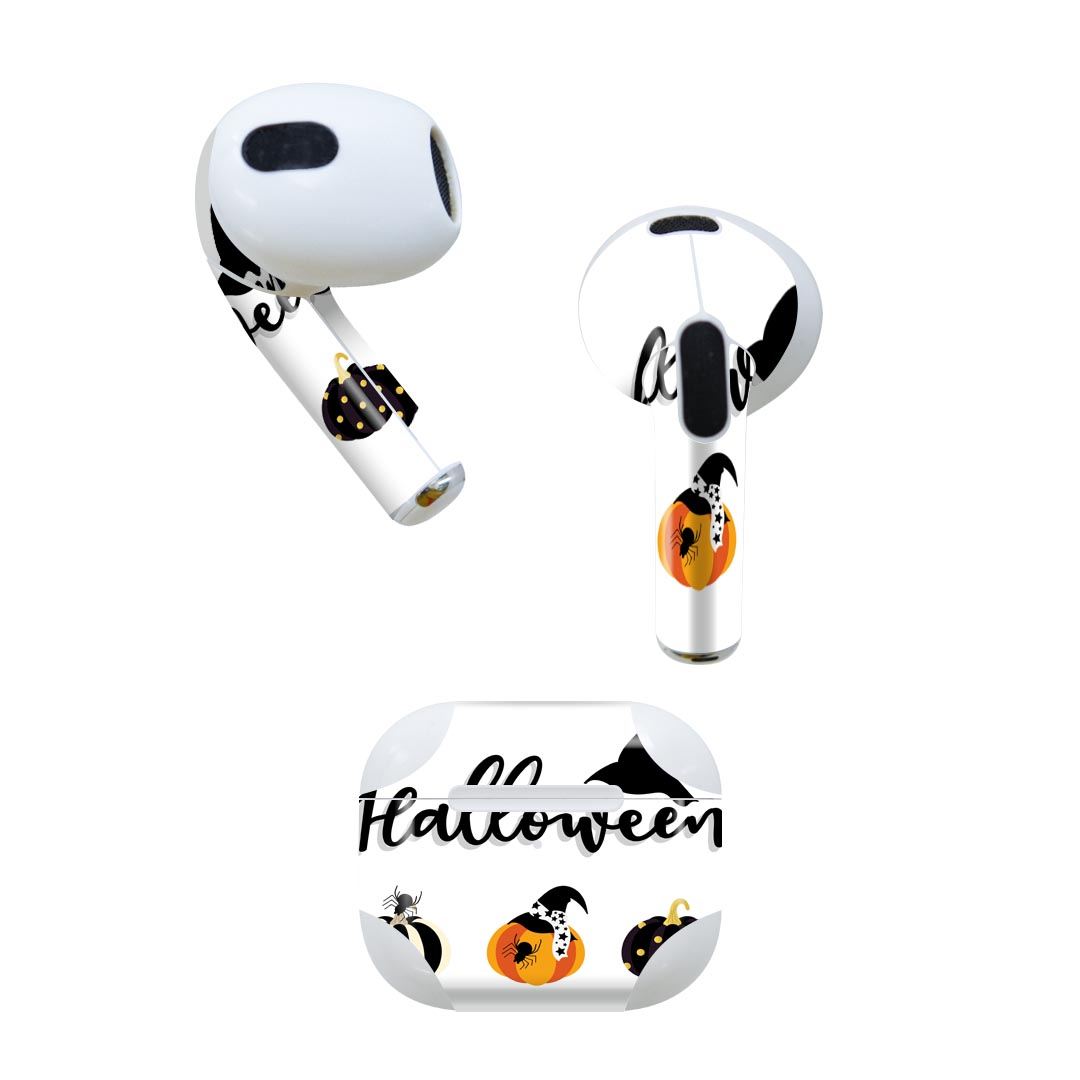 AirPods 第3世代 専用 デザインスキンシール airpods 3 用 エアポッド 3 用 第三世代(2021)対応 2枚入り 各2枚セット イヤホン カバー デコレーション アクセサリー デコシール 017441 ハロウィン かわいい かぼちゃ パンプキン 帽子